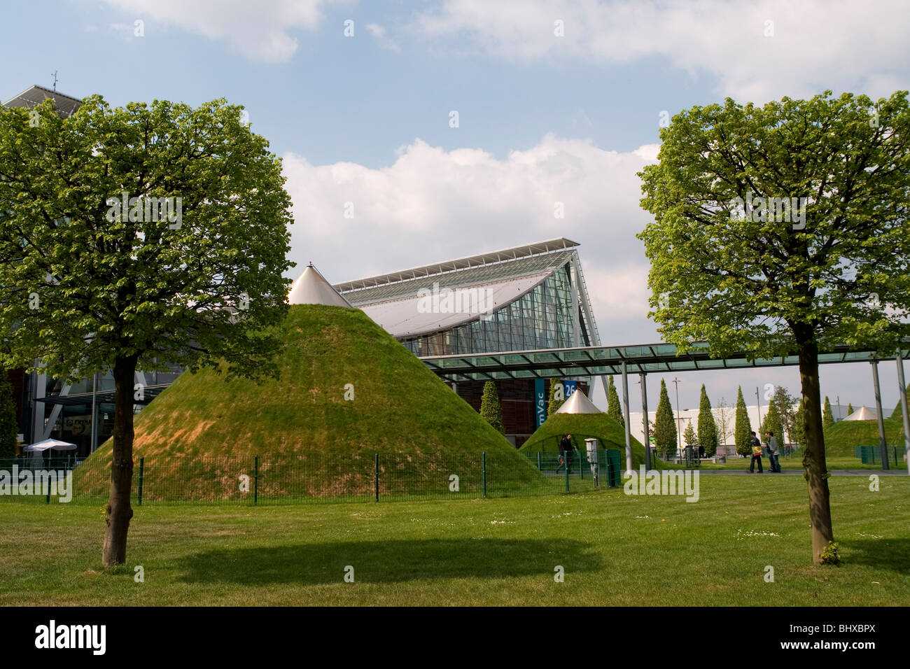 Hannover Messe 2009, the world`s most important technology event, open-air site. Earth-cones, WWF. Federal Republic of Germany Stock Photo